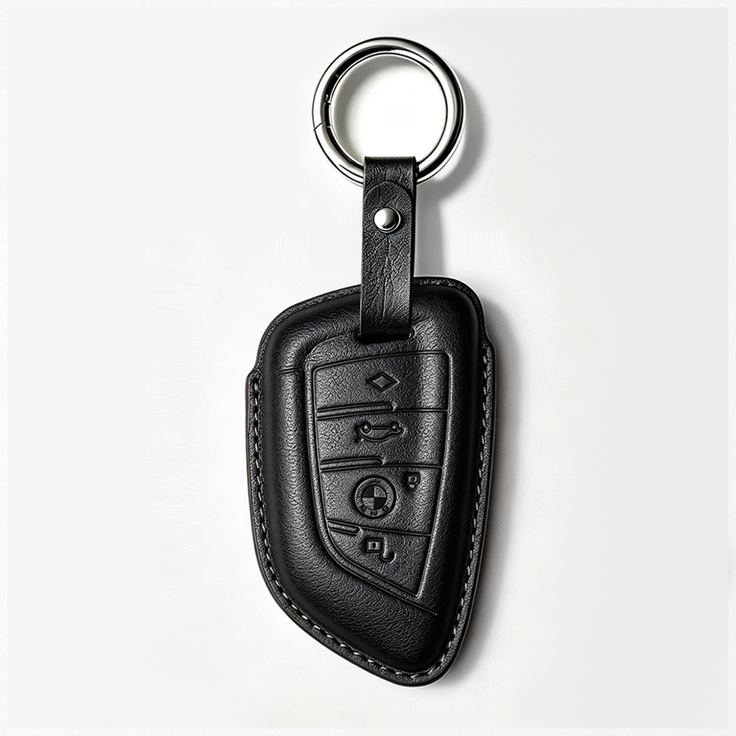 Custodia in pelle nera stile a-custodia per chiavi con fibbia in pelle corta p2
