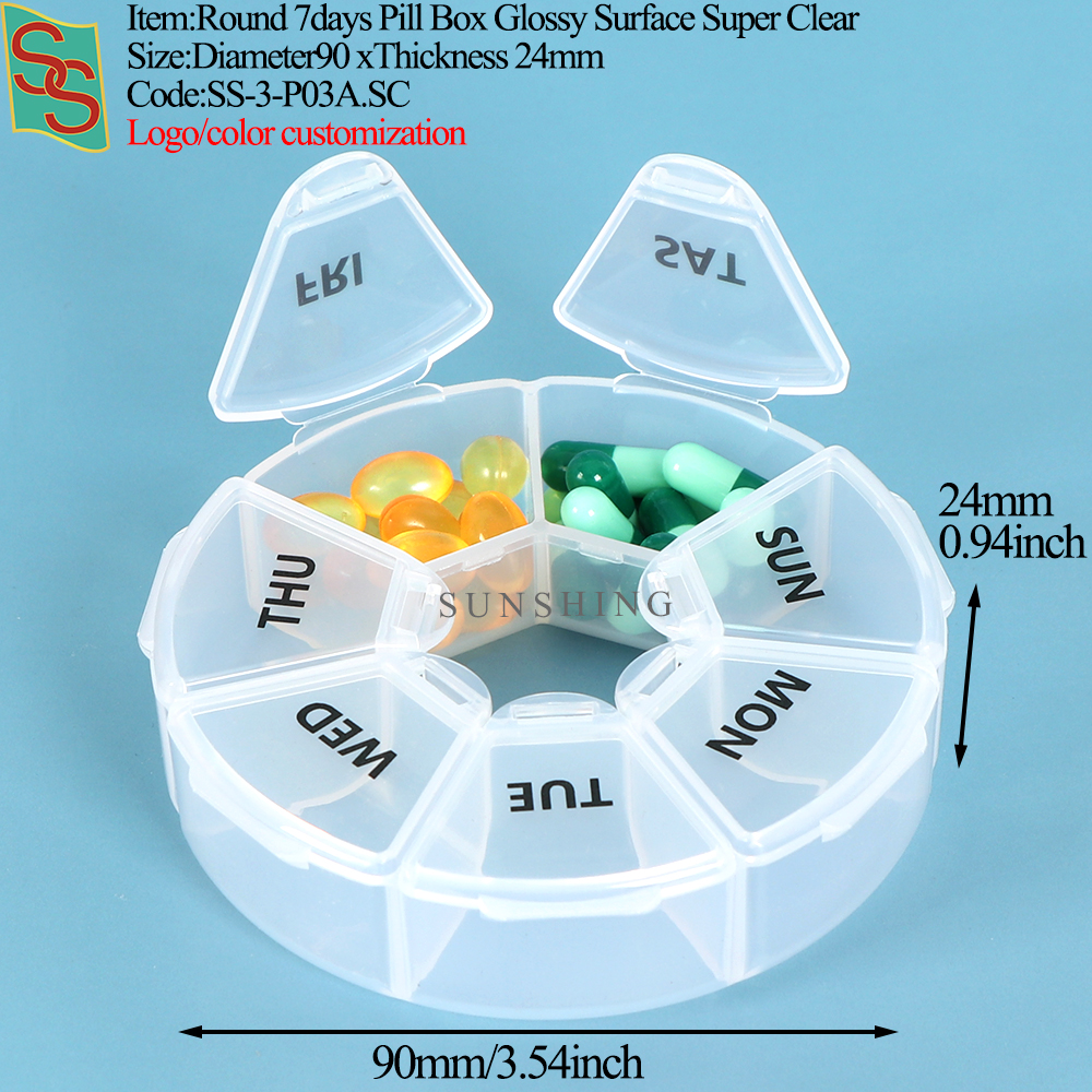 P03 Pilulier rond 7 jours avec 7 compartiments