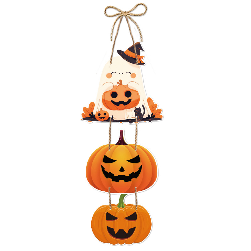 Hang three pumpkins on the door for Halloween