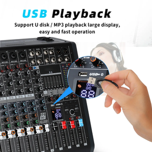 Controlador de DJ profesional B8 de 10 canales Mezclador de audio USB alimentado con efecto de reverberación 99 y consola de interfaz de audio - Product Image 3
