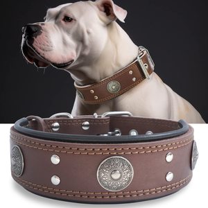 Collier de luxe en cuir souple fait à la main pour animaux de compagnie Collier de chien en cuir véritable robuste de 2 pouces de large - Product Image 6