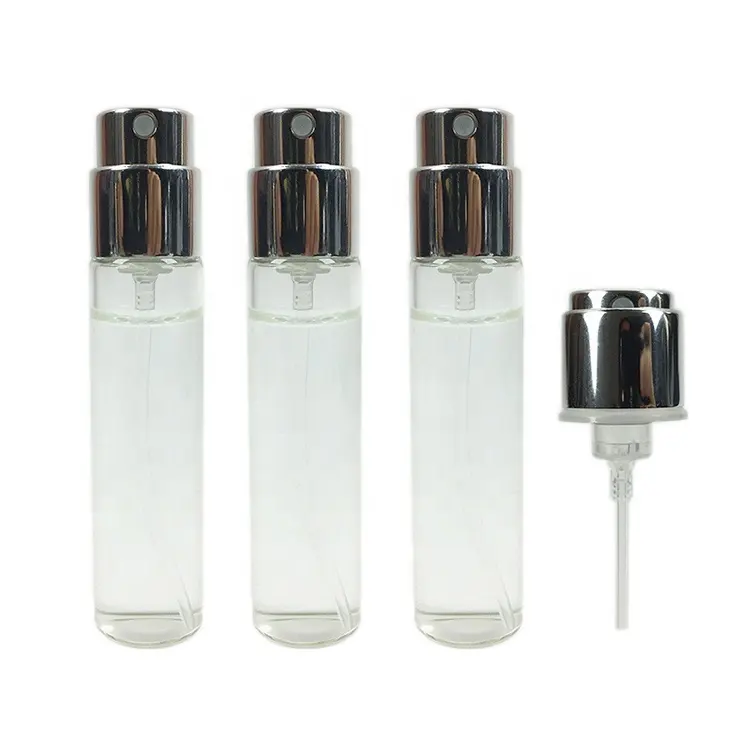 Fábrica al por mayor 7,5 ml 10 ml muestra de vidrio botella de spray de perfume vial de perfume de vidrio embalaje bolsillo mini botella de perfume