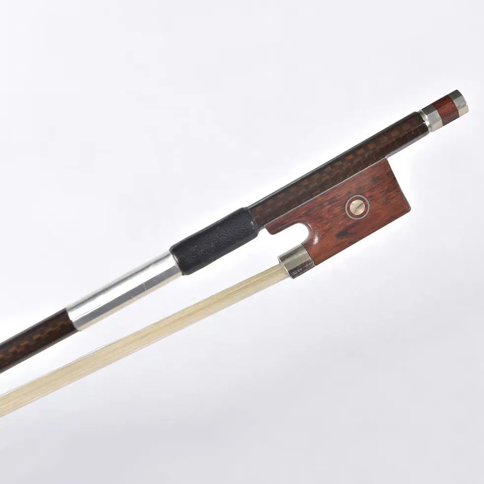 High Cost-effective Abalone Shell Snake Frog Made Brown Stick Braided Carbon Fiber Violin Bow