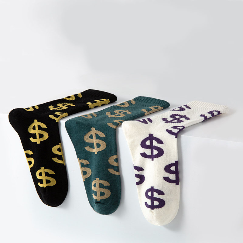 Wholesale Custom Designer Crew Cotton Winter Socks Dollar Pattern Socks Unisex