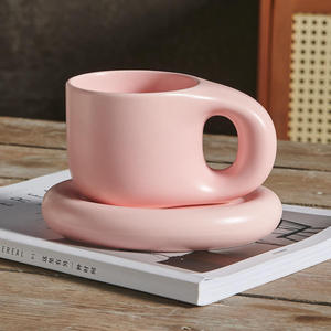 Y1355ファットベリーノルディックかわいいコーヒーセラミックぽっちゃりマグカップソーサーカップとソーサーセラミック付き分厚いファットマグ