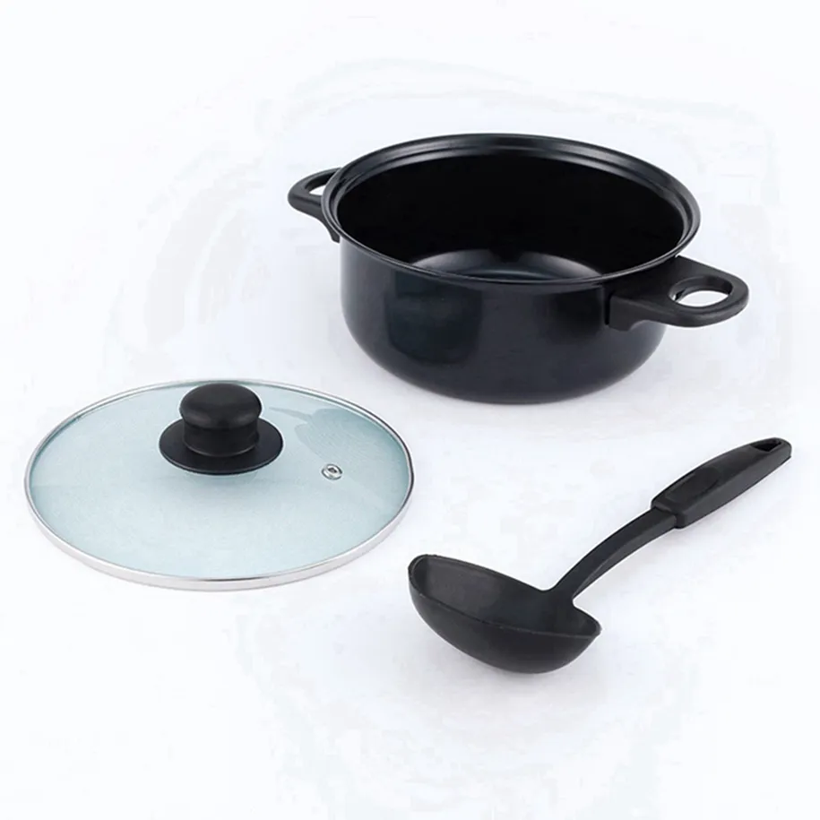 Utensilios de cocina antiadherentes, ollas y sartenes, juegos de cocina con tapa de vidrio, cocina de hierro fundido, juego de ollas revestido, precio HQCU0017