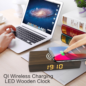 EMAF Office Decor Hochzeits geschenk Dünnes kabelloses Ladegerät Desktop-Tisch Digitaler Wecker Uhrzeit Tag Kalender uhr mit LED-Anzeige - Product Image 2
