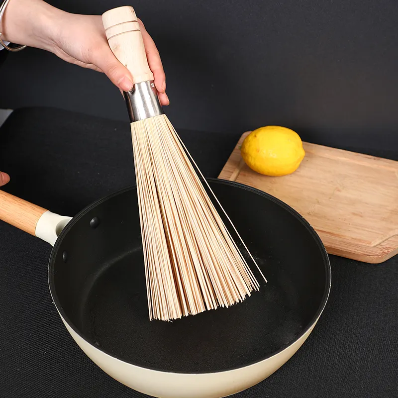 kitchen gadgets Natural Wood Handle Pan Pot Cleaning Brush Bamboo Kitchen Clean Wok Dish Brushes For Pot And Cutting Board