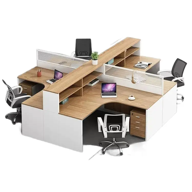 مكاتب مكتب mfc خشبية حديثة ، محطة عمل الموظفين على شكل l