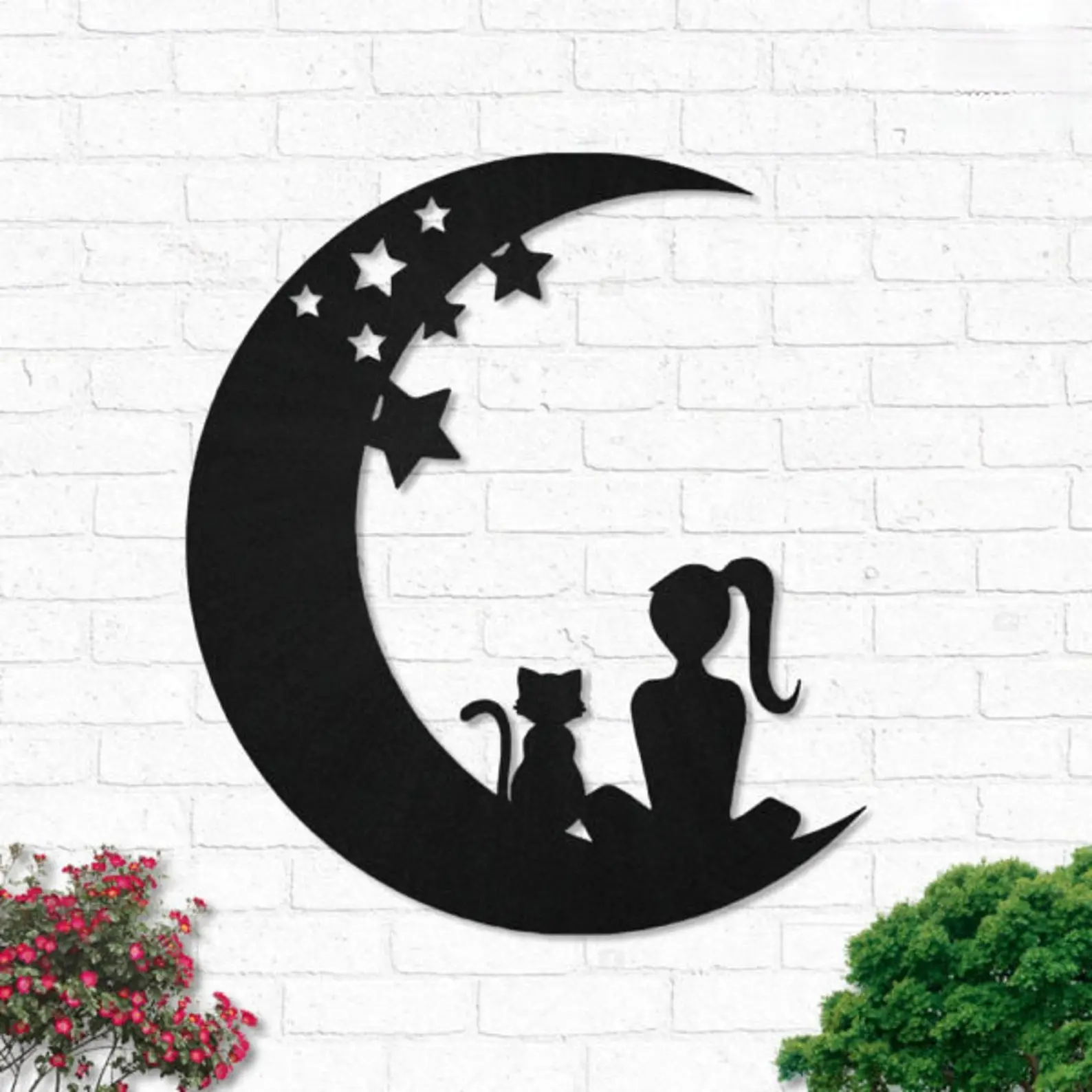 Décoration murale LED personnalisée avec bande lumineuse pour chat et lune, panneau pour animaux de compagnie, décoration extérieure, éclairage mural, Art mural en métal