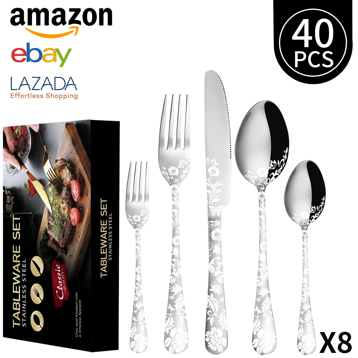 Patrón plata 40-piece SET/sirve a 8 personas