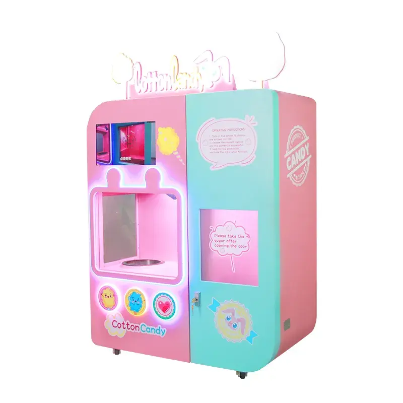綿砂糖キャンディー製造自動販売ピンク綿菓子フロス自動販売機コインビルクレジットカードアクセプター