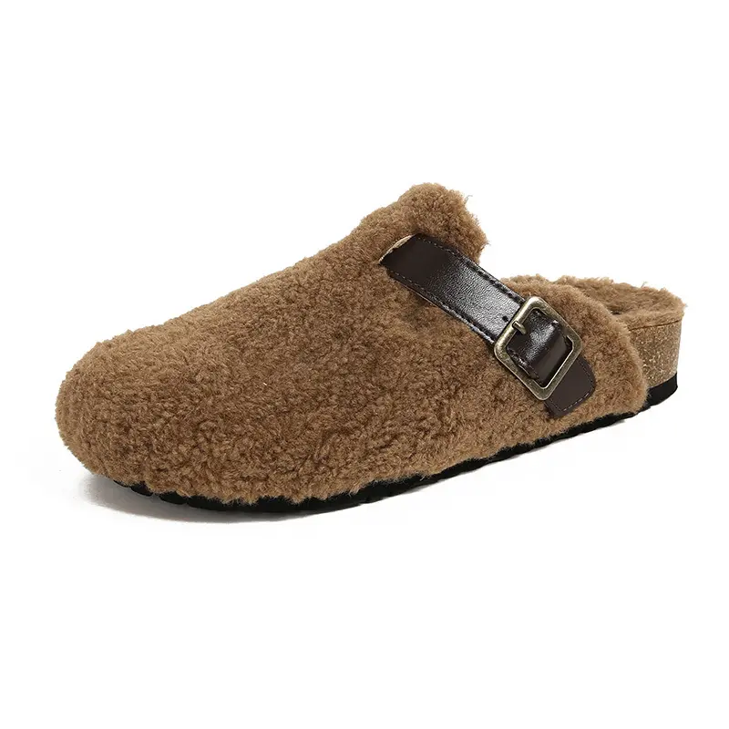 Herfst/Winter 2023 Nieuwe Warme Vintage Lamswol Birkenstocks Dikke Zool Haar Slippers Met Dagelijks