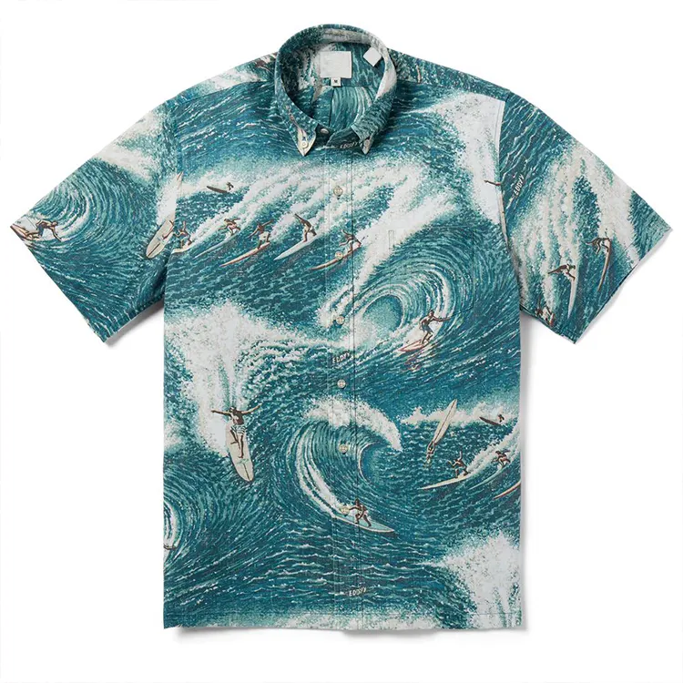 Fábrica al por mayor 2024 camisa abotonada para hombre con diseño Hawaiano impreso personalizado