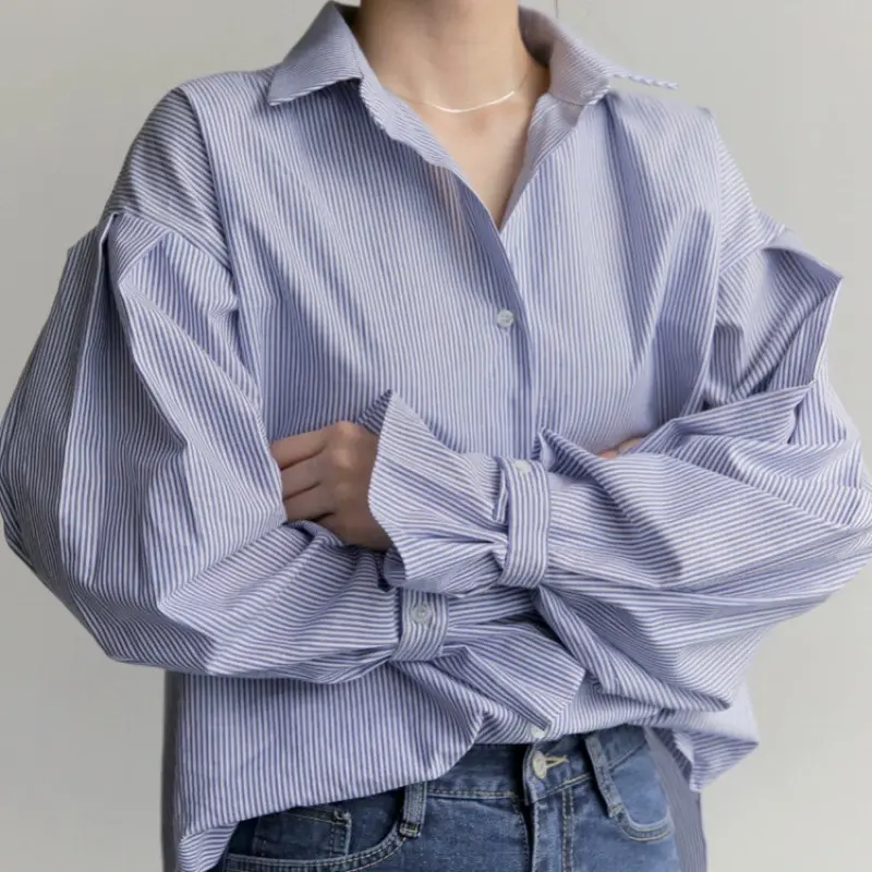 Personalizado de manga larga Puff, manga Lisa elegante blusa para mujer cuello en V poliéster en blanco diseño de moda camisetas para mujer/