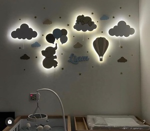 Ahşap gece lambası duvar lambası çocuk odası kreş odası gece lambası dekor ışık LED duvar lambası