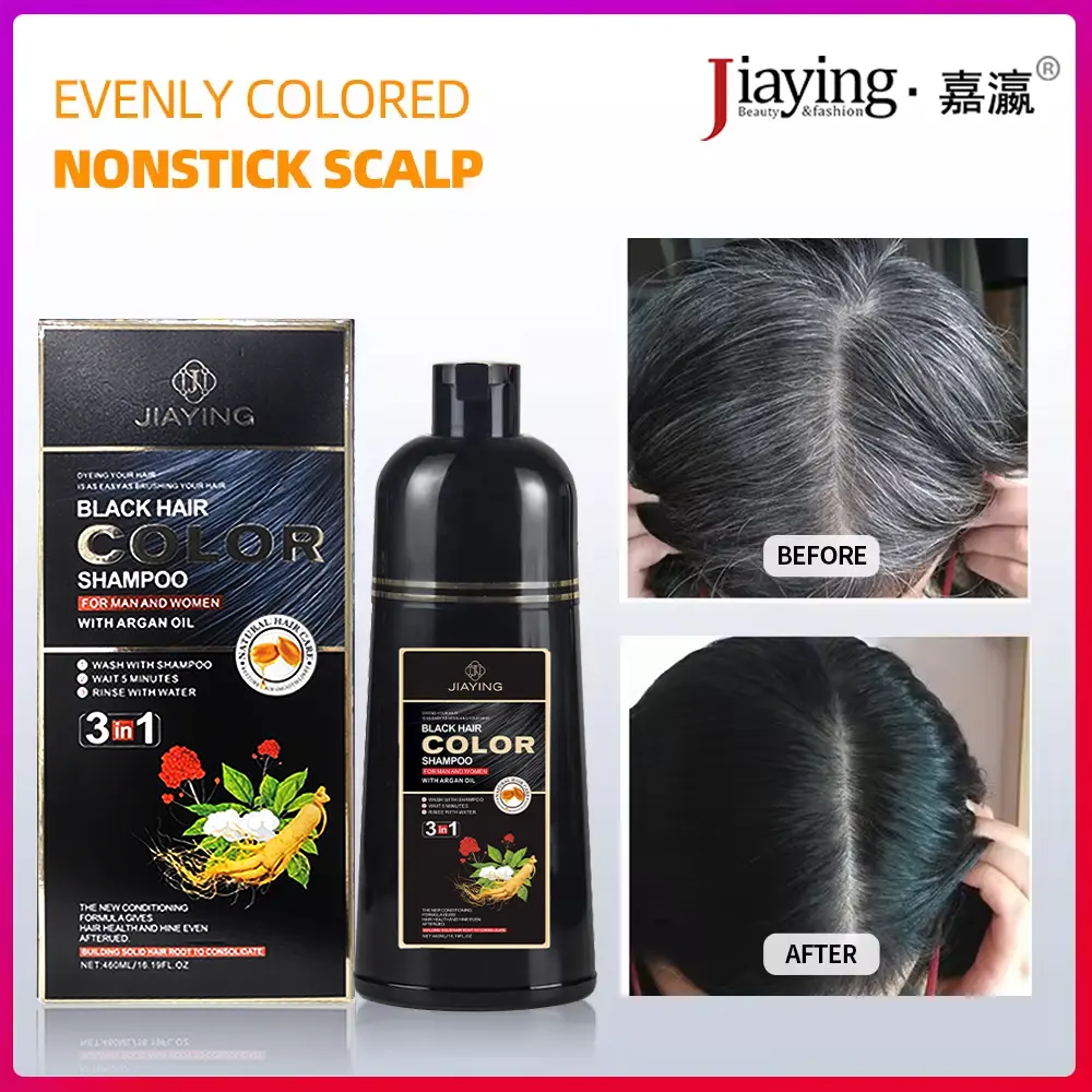 Champú para teñir el cabello sin amoníaco a base de hierbas orgánicas naturales Color negro permanente 3 en 1 Tinte Cabello Color