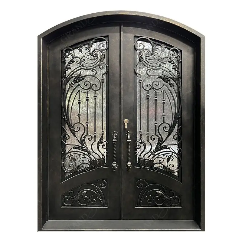 Barre principale américaine avant 60x80 pieds Entrée Maison Vintage Bronze Antique Porte en fer forgé avec filet