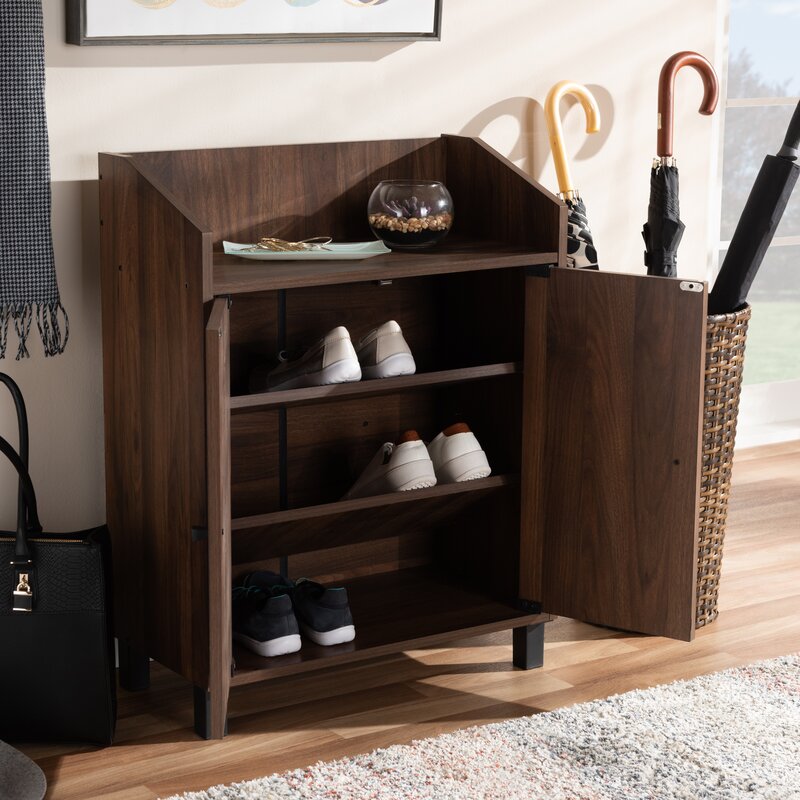 2-Door Wood Entryway 8 Pair Shoe Cabinet Shoe Rack Living Room Furniture
