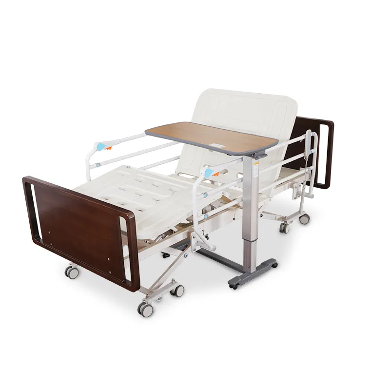 5機能ウッドホームケアベッド高齢者医療病院用ベッド用の障害者用電気看護ベッド