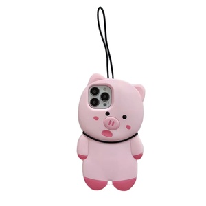 3D süper sevimli domuz yüksek kalite silikon telefon kılıfı iPhone15 için 14 13 <span class=keywords><strong>12</strong></span> 11 Pro Max funda silikon para