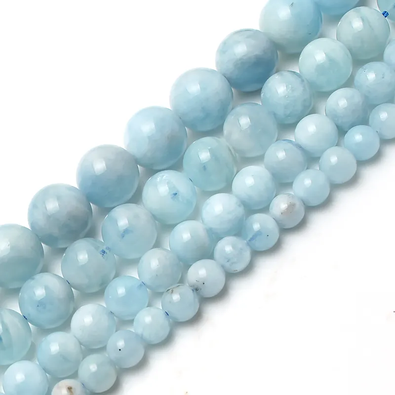 Alam Batu Manik-manik 4-12 Mm Aquamarines Lava Opal Kuarsa Mawar Tiger Eye Batu Bulan Bulat Beads untuk Perhiasan Membuat Kit & Gelang