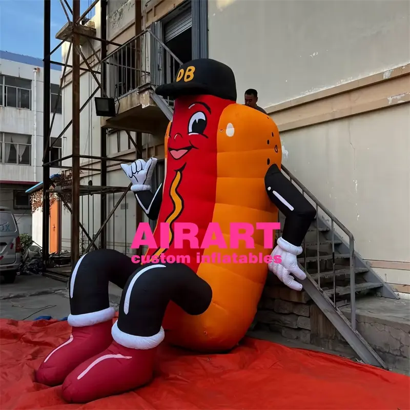 Activité de taille sur mesure décorer le caractère gonflable de hot-dog, mascotte gonflable de hot-dog pour la publicité de restaurant