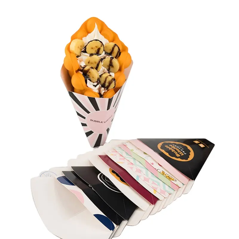 Tasse à crème glacée triangle en carton de qualité alimentaire emballage comestible porte-gaufre à bulles d'oeufs cône en papier petite boîte à gâteaux