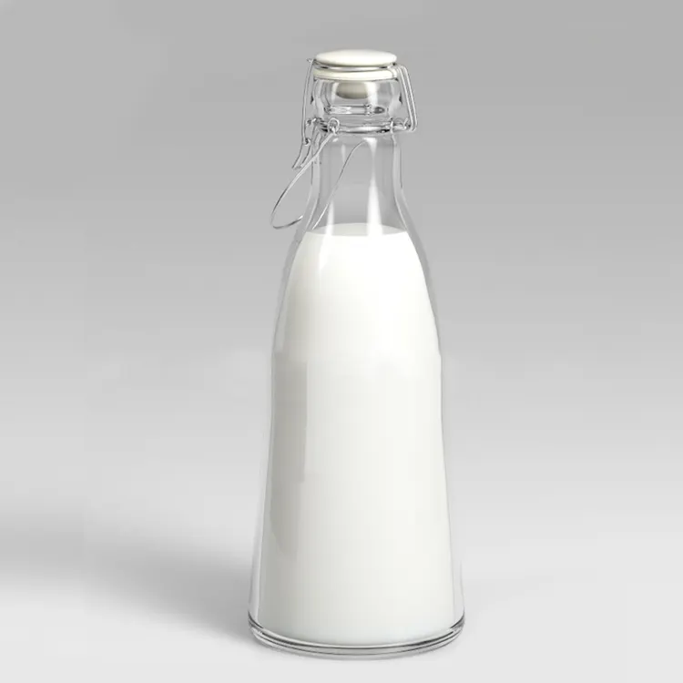 1/2 Liter 500ml high flint empty Glass milk Bottles with metal handle and ceramic lid sale