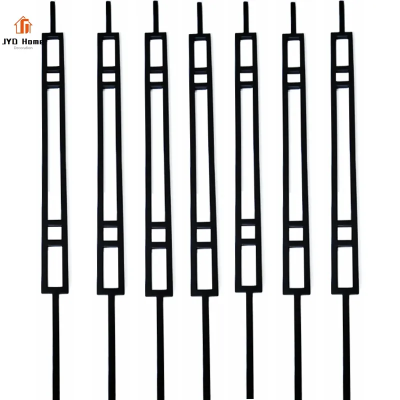 Balaustres rectangulares de hierro forjado, husillos de Metal para escaleras de interior, color negro mate, adornado, 1/2 pulgadas