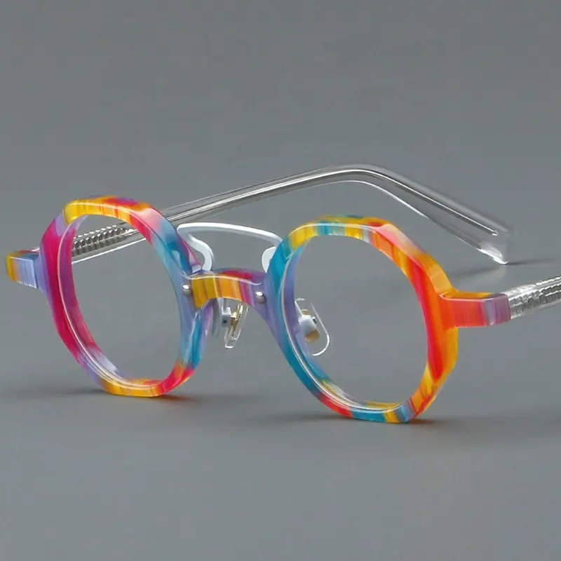 2024 하이 퀄리티 남성 아세테이트 작은 원형 복고풍 안경 도매 아세테이트 두꺼운 프레임 안경 여성을위한 아세테이트 프레임