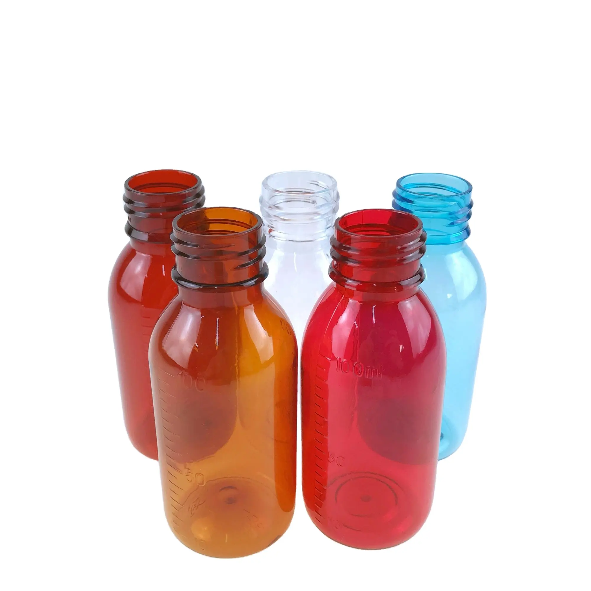 Botellas de plástico de arce PET para jarabe líquido para la tos, con tapón a prueba de niños, 100ml