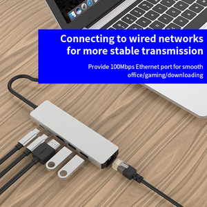 XPUT 4K <span class=keywords><strong>Hub</strong></span> <span class=keywords><strong>USB</strong></span> 3.0 RJ45 Multiport adaptörü şarj 6 in 1 alüminyum alaşım tipi C Laptop ve PC için uyumlu - Product Image 5