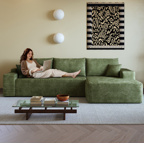 Chaise longue orientée à droite + 2 places (Vert)