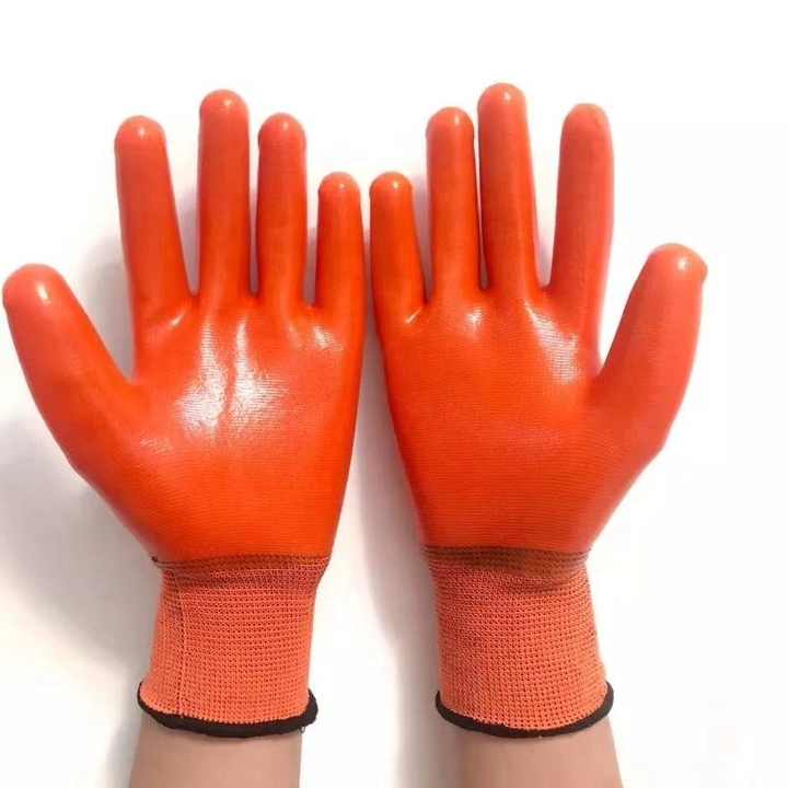 13 Gauge nefes turuncu naylon kaplı tam PVC su geçirmez korumak eller inşaat lateks eldiven