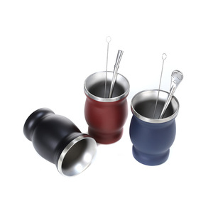 304ステンレスダブルデッキ8 Oz Mate Teacupアルゼンチンカラバッシュタイプビバレッジコーヒーサーモスカップ