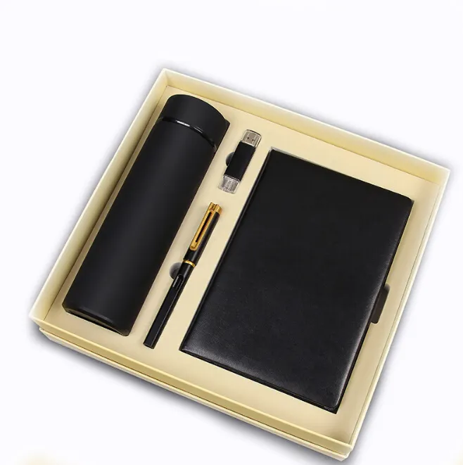 Hoge Kwaliteit Corporate Promotionele Tech Gadget Gift Oem Logo Afdrukken Vacuüm Cup Notebook Pen Usb Drive Gift Set Voor Team bouwen