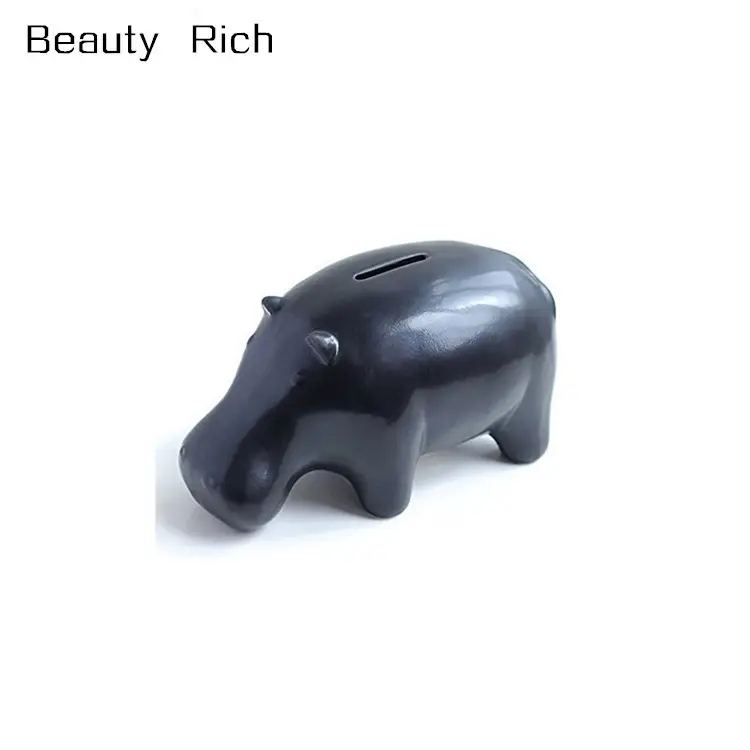 Ceramic Hippo Elephant money box in black