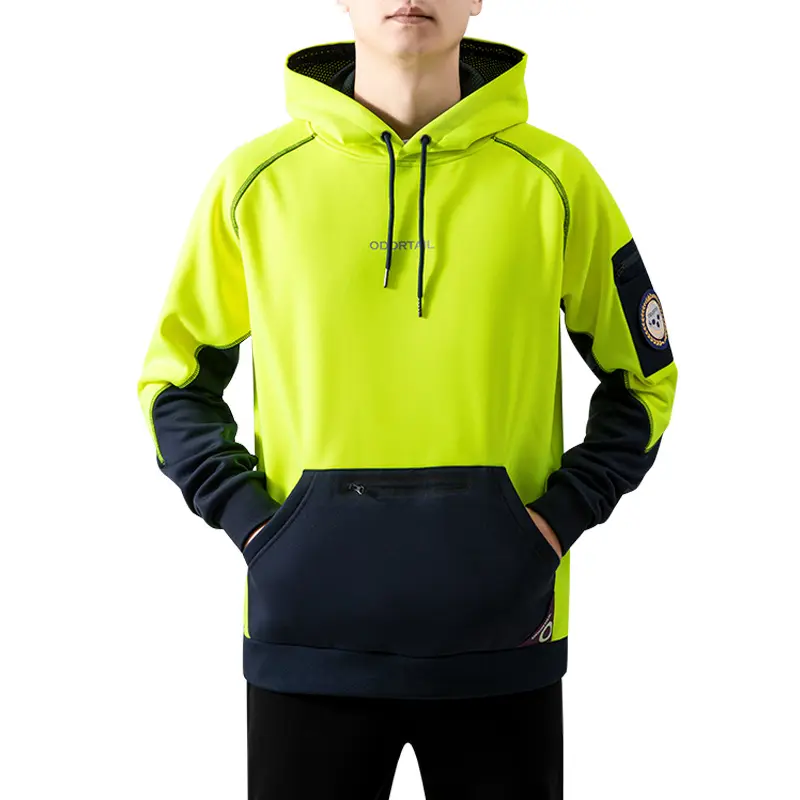 Sudadera con capucha de tira reflectante de manga larga personalizada Ropa de trabajo de otoño-Plata brillante Verde fluorescente Comercio exterior al por mayor