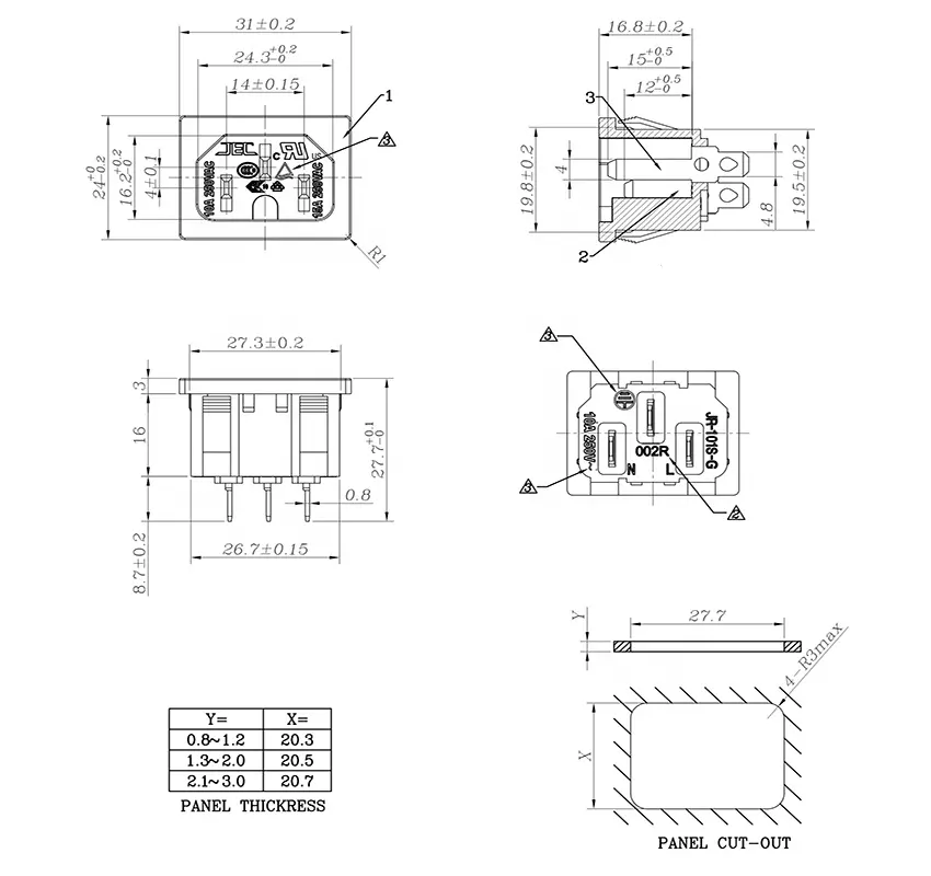3-poliger IEC320 C16-Eingangsmodulstecker 15A 250V für Laborgeräte