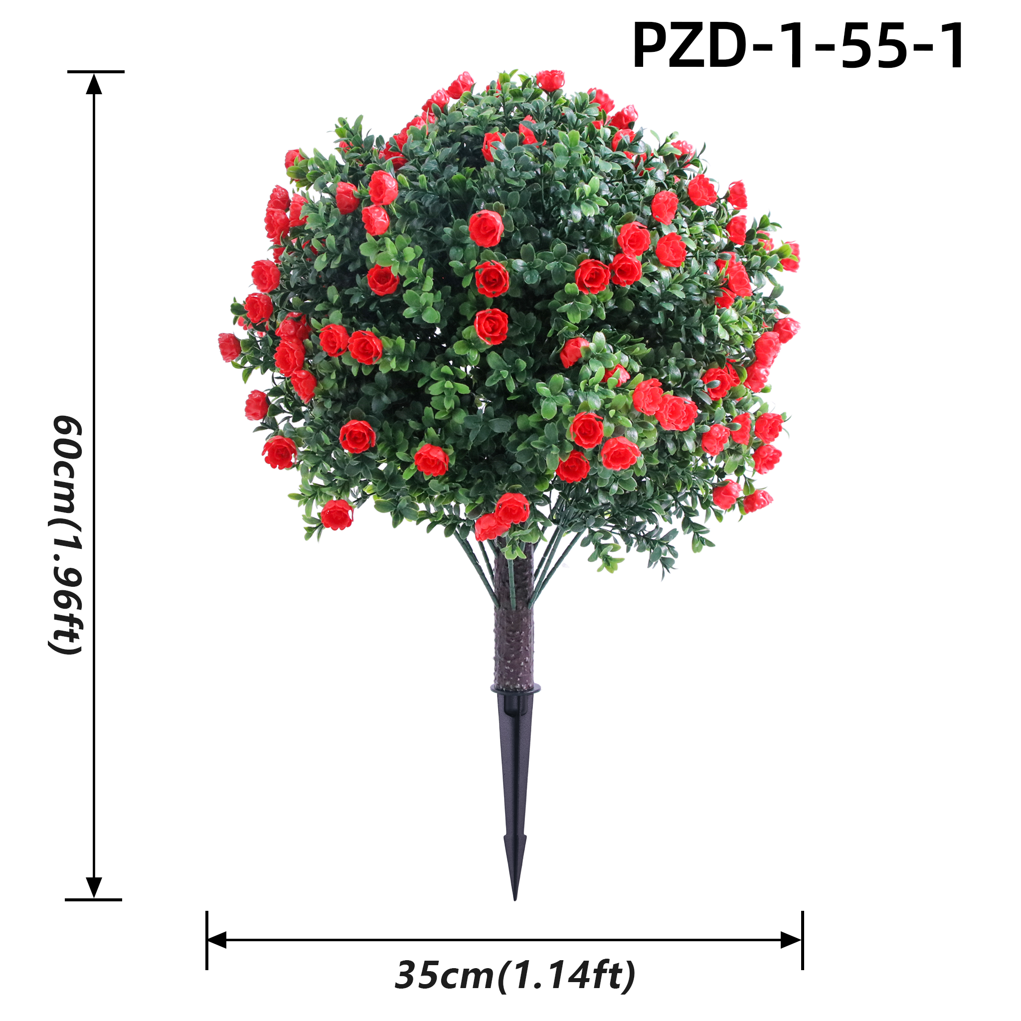 Red Artificial Rose Topiary Flower Ball With Ground Spike