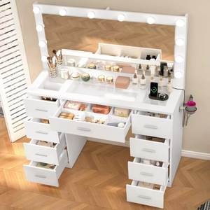 Bán buôn 3 chế độ chiếu sáng có thể điều chỉnh độ sáng Vanity bàn xu hướng ý bóng lớn màu trắng bàn trang điểm với Gương trắng - Product Image 1