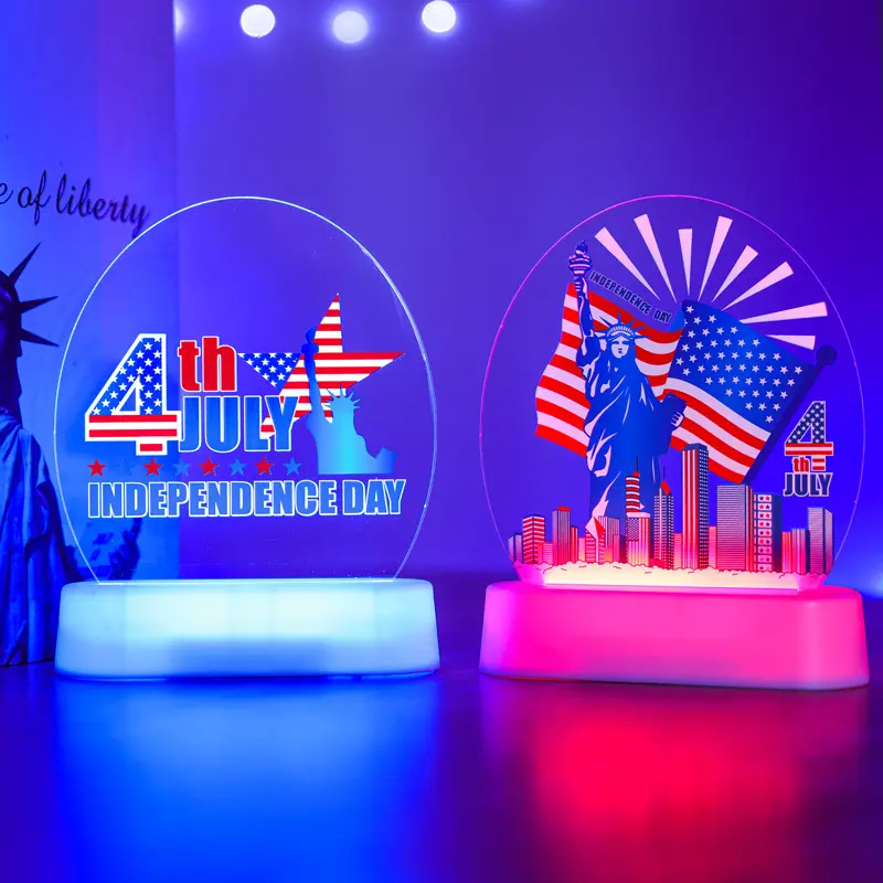अमेरिकी स्वतंत्रता दिवस सजावटी रात्रि प्रकाश आभूषण राष्ट्रीय दिवस पार्टी लेआउट के लिए चमकदार एलईडी आभूषण