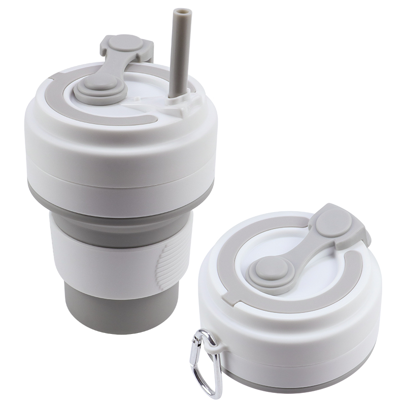 Vaso Gris de 350ml con pajita