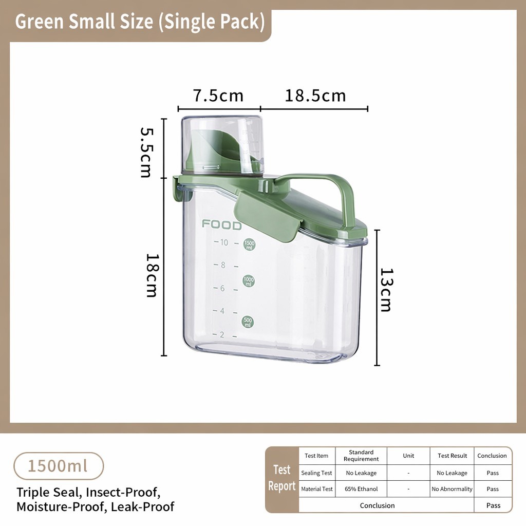 Asakusa green 1500ml, insect/moisture-proof, airtight, transpare