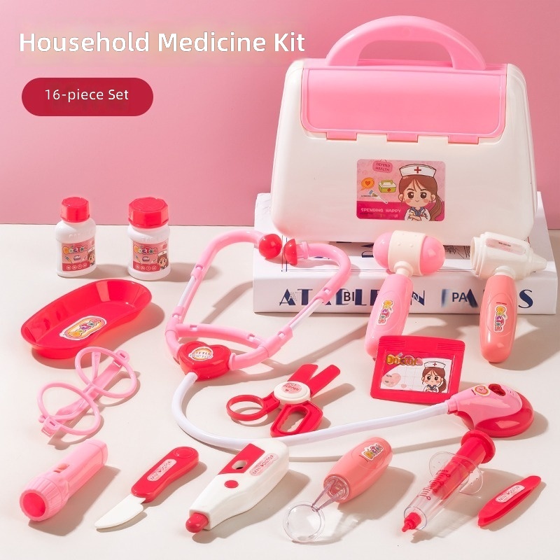 ELI0093307pink Handcase doctor toy set of 16 pieces