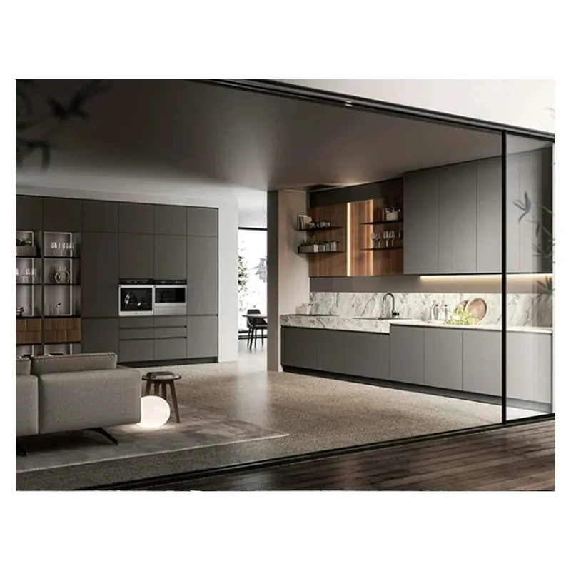 China factory Hot sale science and technology Classic retro modern black white gray Whole overall design scheme kitchen Cabinet