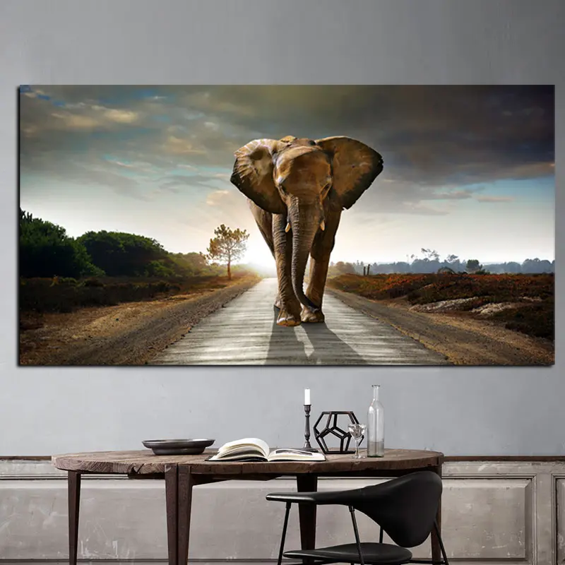 Africa Elephant Animal Landscape Oil Painting on Canvas Pop Art Poster and Print Abstract Art Wall Picture for Living Room Decor