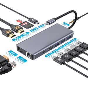 Personalizado OEM ODM USB Tipo C HUB Docking Station com Dual HDMI 4K Display e Adaptador Ethernet