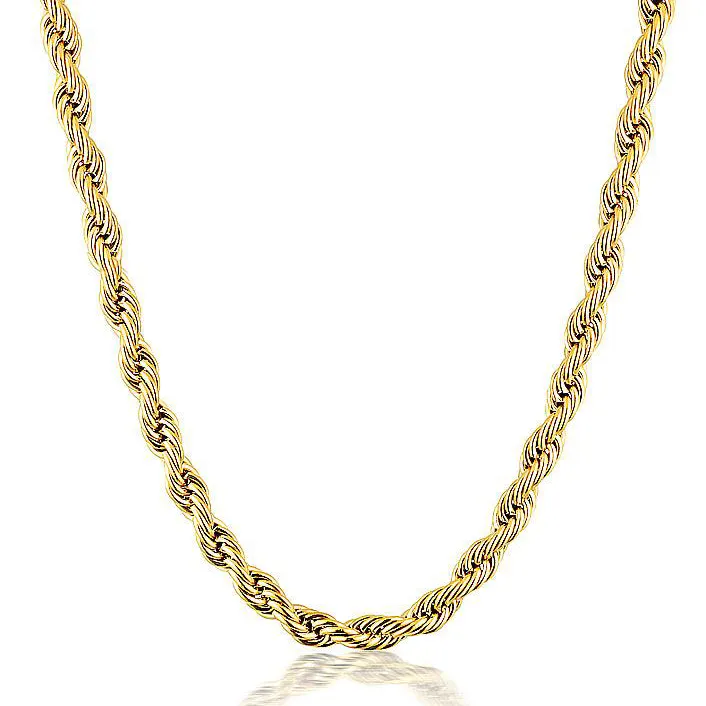 Collar de cuerda trenzado 18K Premium, cadena trenzada, chapado en oro Triple